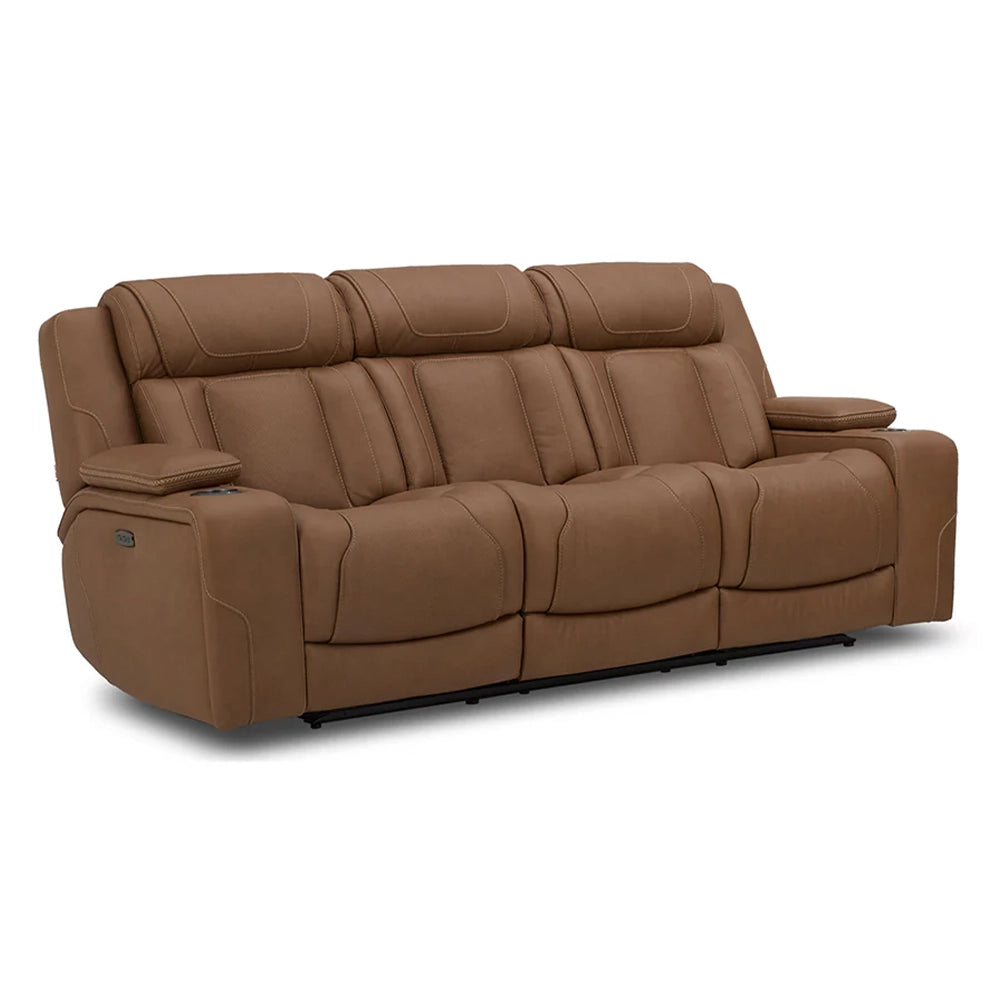 1ST Class Brown Leather Zero Gravity Dual Power Reclining Sofa with Storage Consoles, Center Dropdown Table, and USB Ports