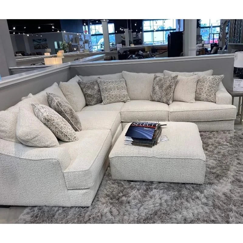 Fluffy River Contemporary White Plush Sectional with Pillows