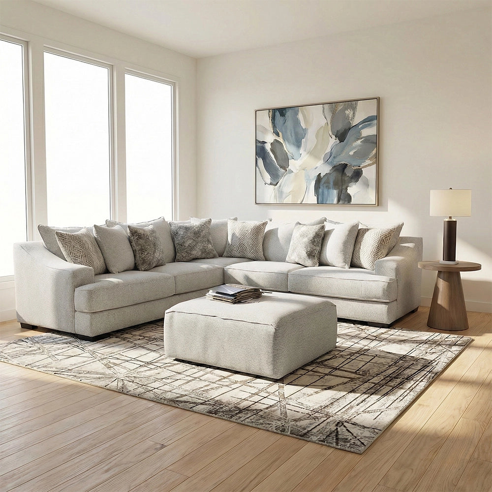 Fluffy River White Contemporary Plush Sectional with Pillows