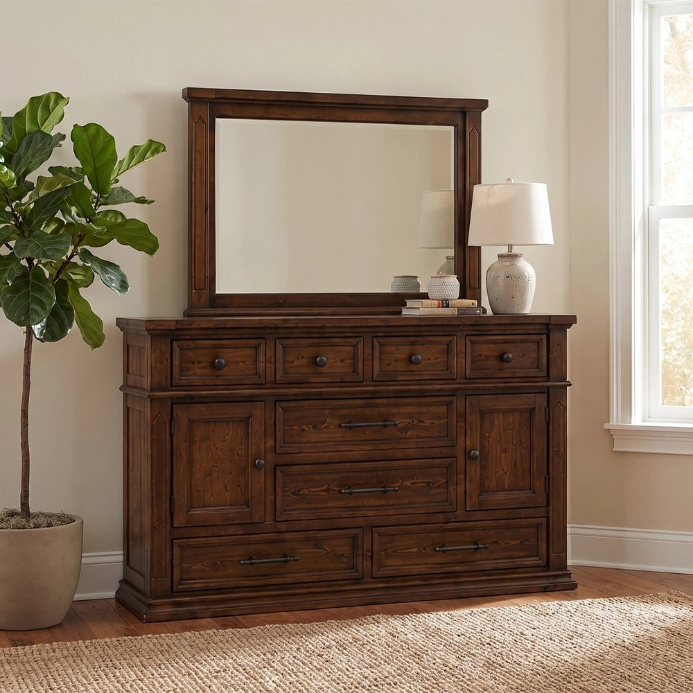 Gabriel Brown Solid Wood Rustic Bedroom Mirror