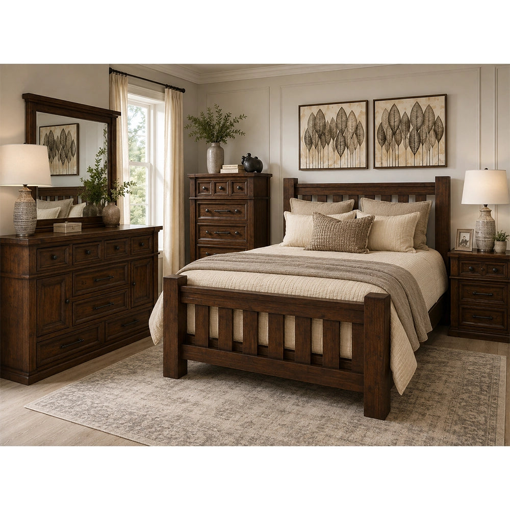 Gabriel Brown Solid Wood Rustic 5-Piece Queen Bedroom Set