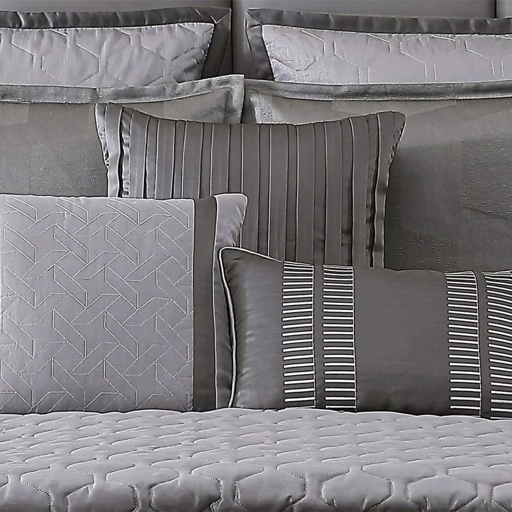 Garian Gray/Silver Queen or King 10PC Comforter Set with Coverlet & Decorative Pillows