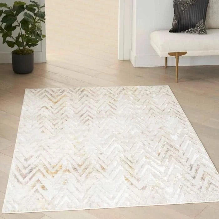 Room Package - Dalton Ivory Modern Living Room Package with 3-Piece Round Glass Occasional Table Set & Rug