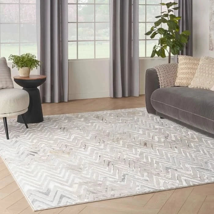 Room Package - Dalton Ivory Modern Living Room Package with 3-Piece Round Glass Occasional Table Set & Rug