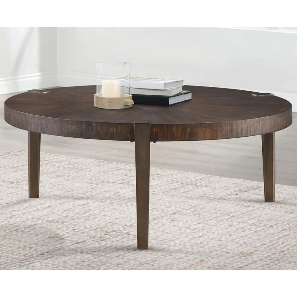 Gracie Brown 3PC Cocktail Table Set with Sunburst Top and Metal Legs