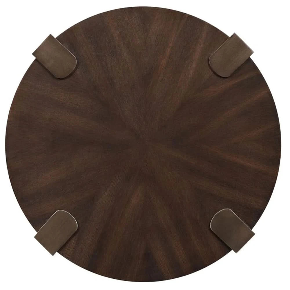 Gracie Brown End Table with Sunburst Top and Metal Legs