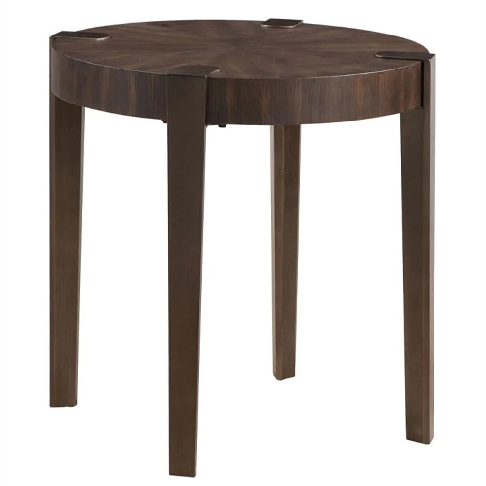 Gracie Brown End Table with Sunburst Top and Metal Legs