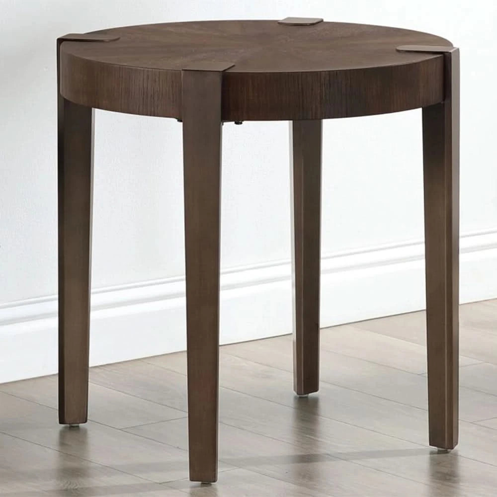 Gracie Brown End Table with Sunburst Top and Metal Legs