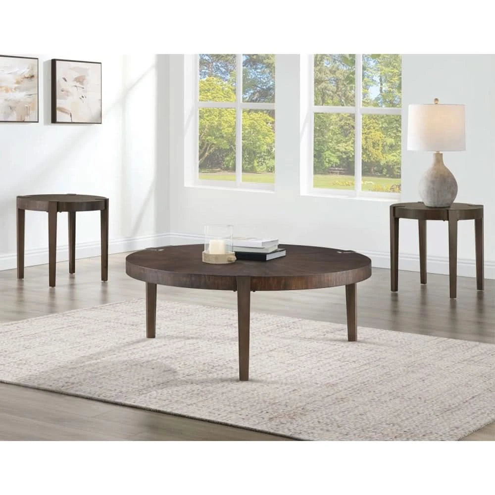 Gracie Brown End Table with Sunburst Top and Metal Legs