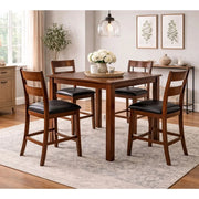 Gunner Brown 5-Piece Counter Height Dining Set with Wood Finish and Cushioned Seats