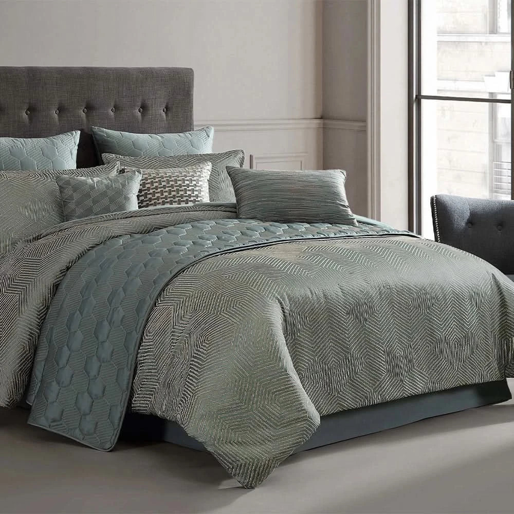 Haley Green Queen or King 10PC Comforter Set with Coverlet & Decorative Pillows