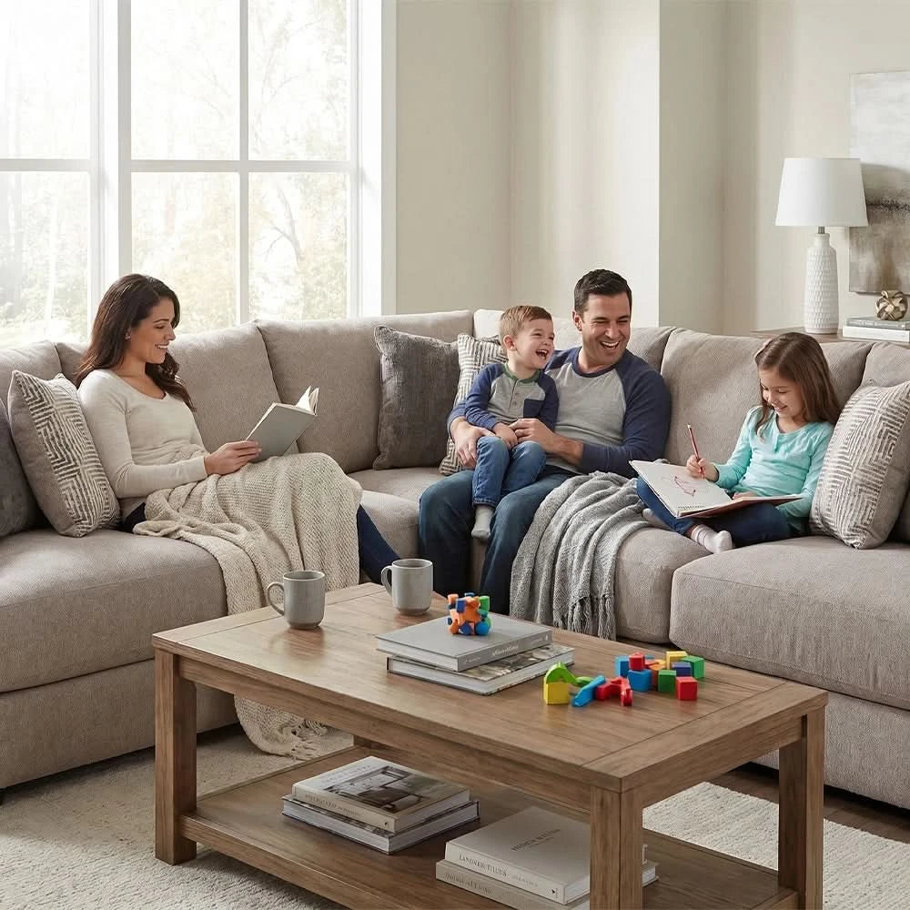 Highland Gray Contemporary 3PC Living Room Sectional with Extra Deep Seating