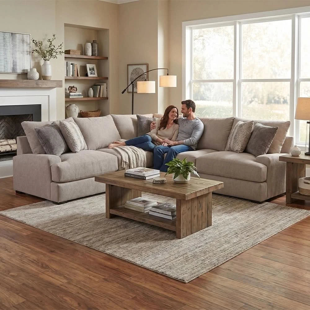 Highland Gray Contemporary 3PC Living Room Sectional with Extra Deep Seating