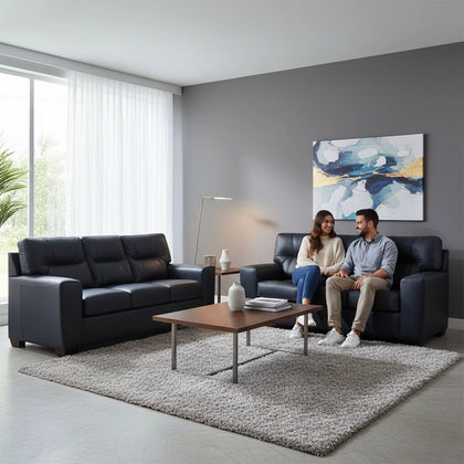 Hilltop Navy Contemporary Living Room Set with Tufted Back and Wide Track Arms