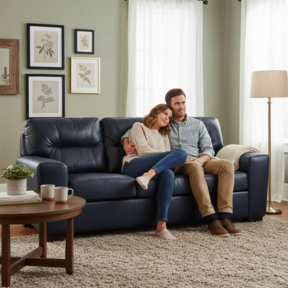 Hilltop Navy Contemporary Sofa with Tufted Back and Wide Track Arms
