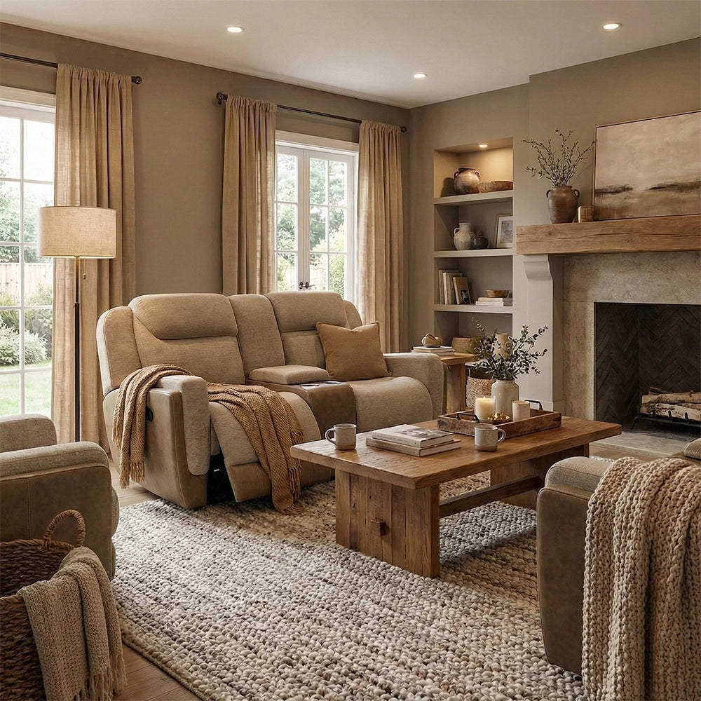 Hornet Beige Contemporary Reclining Living Room Set with Sofa and Loveseat