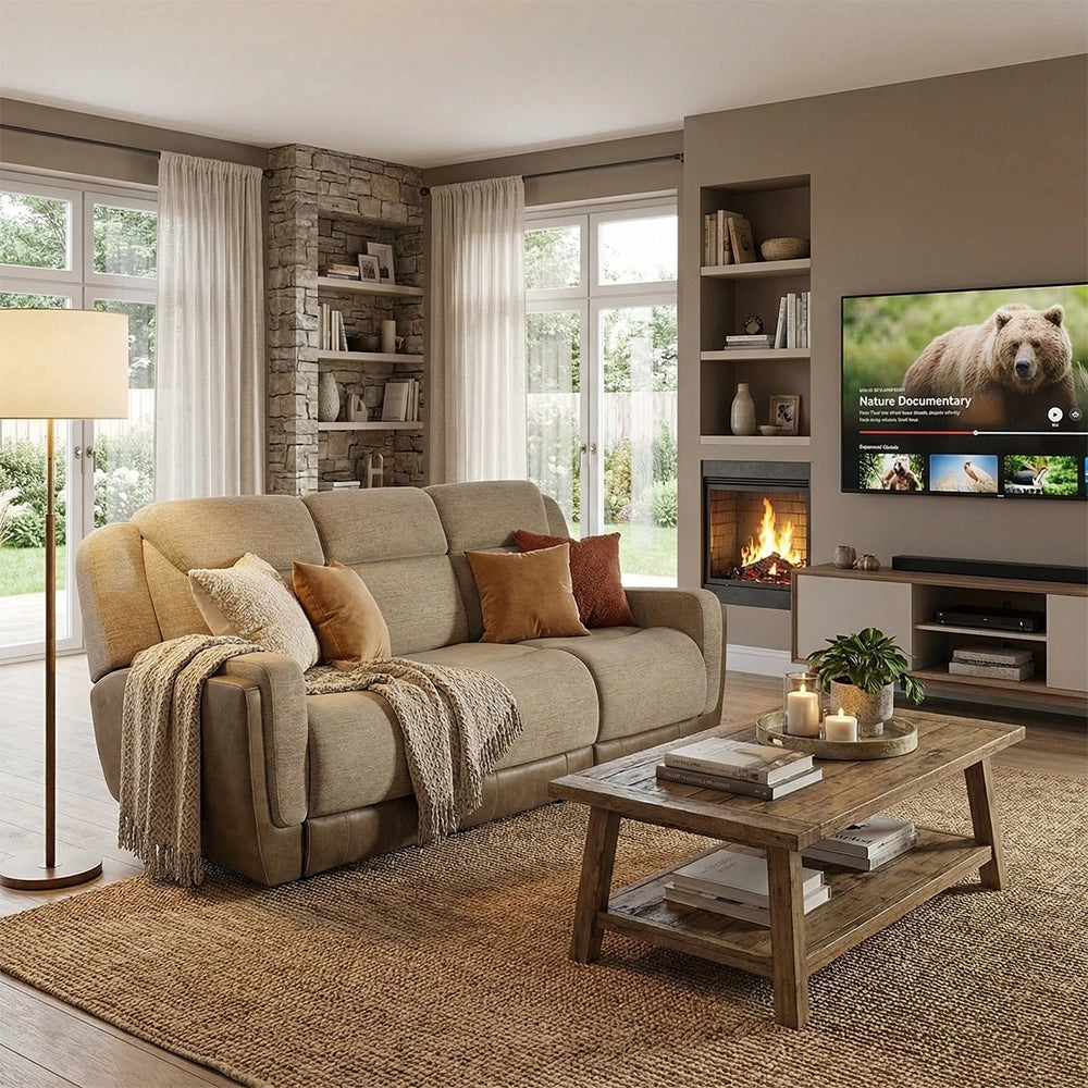 Hornet Beige Contemporary Reclining Sofa – Available in Manual or Power Reclining