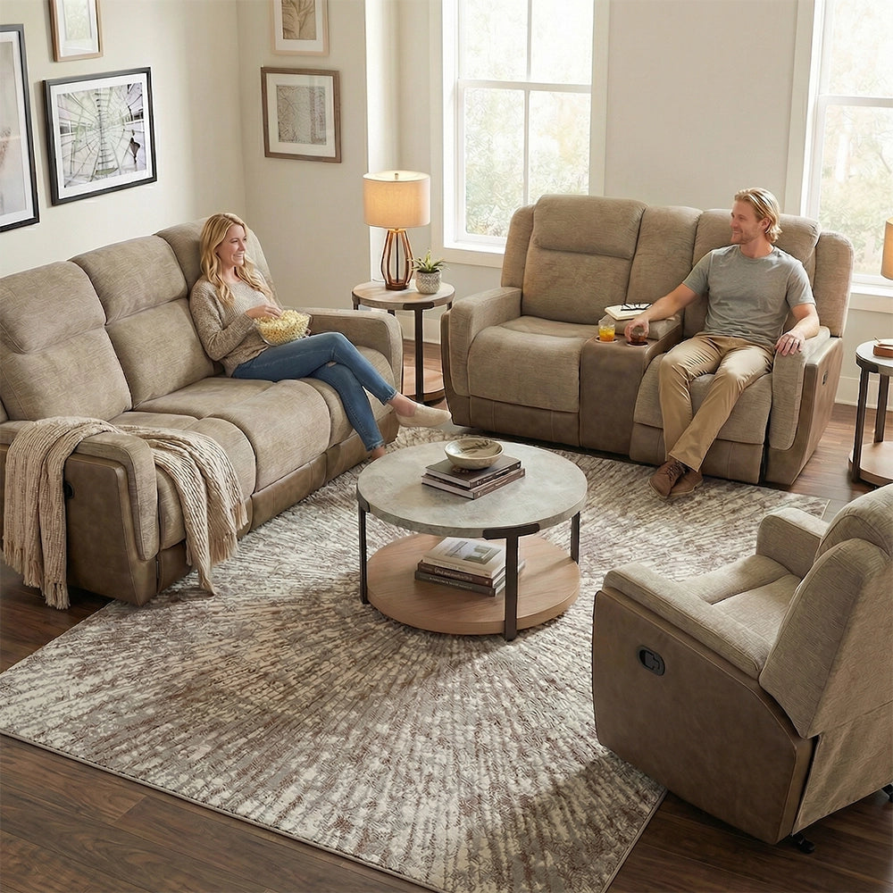 Hornet Beige Reclining Sofa and Loveseat Set