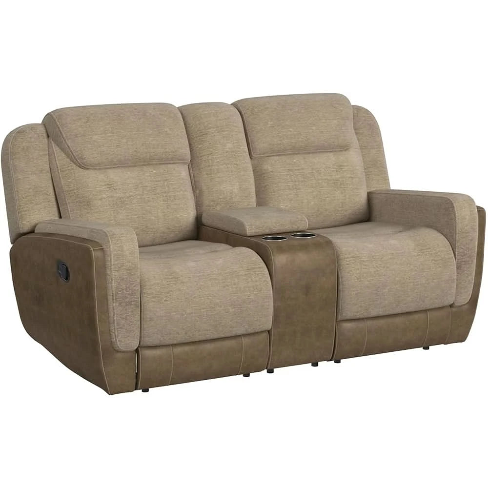 Hornet Beige Contemporary Reclining Loveseat with Console