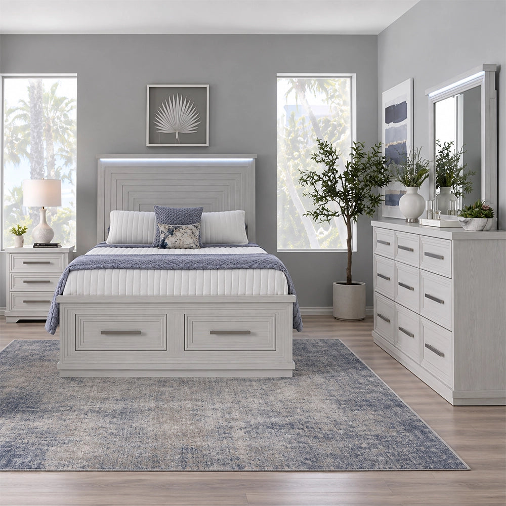 Infinity White Contemporary Storage Platform Bedroom Set with Dresser and Mirror