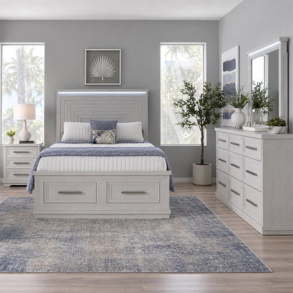 Infinity White Contemporary Storage Platform Bedroom Set with Dresser and Mirror