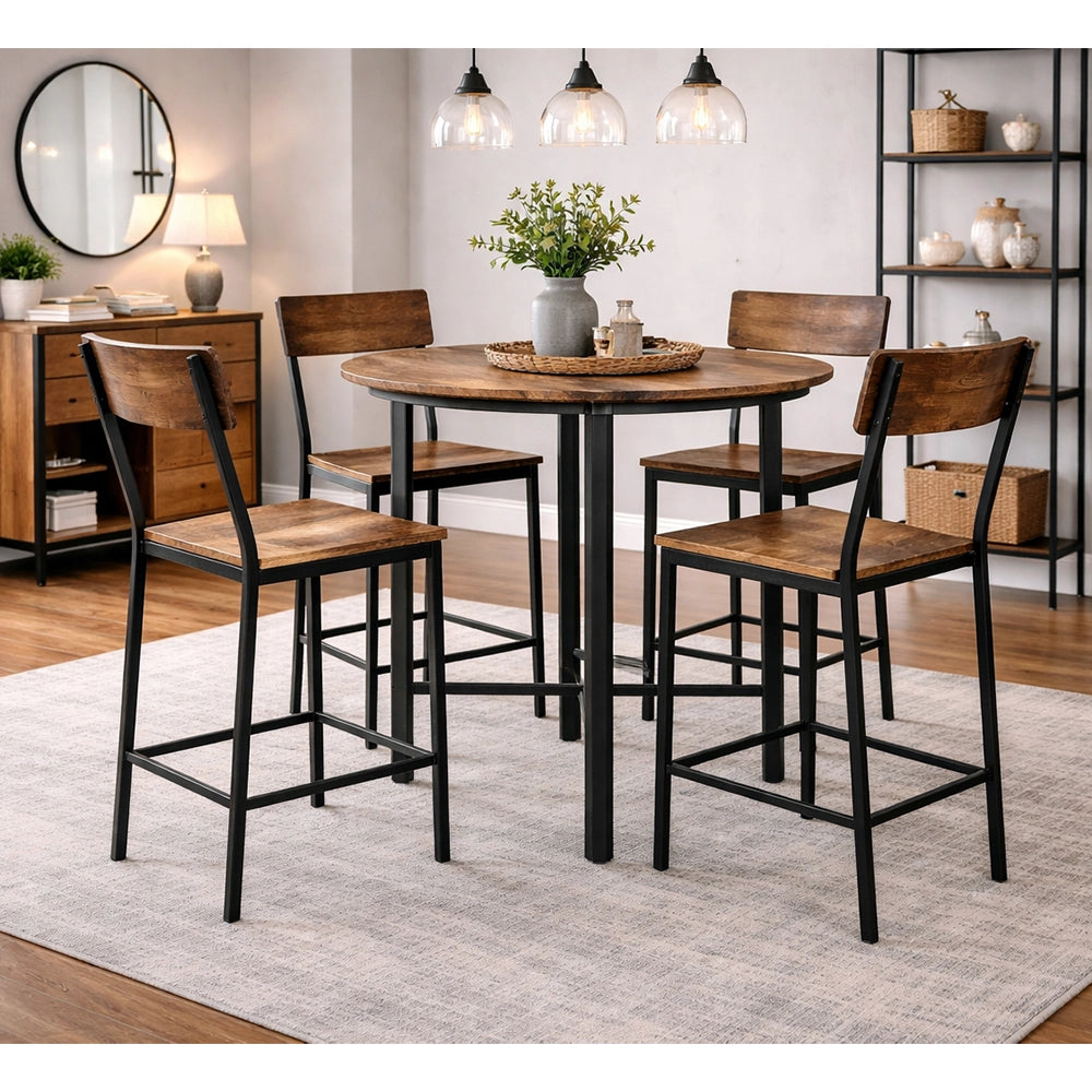 Ironvale Rustic Black 5-Piece Counter Height Dining Set with Wood Top and Metal Frame