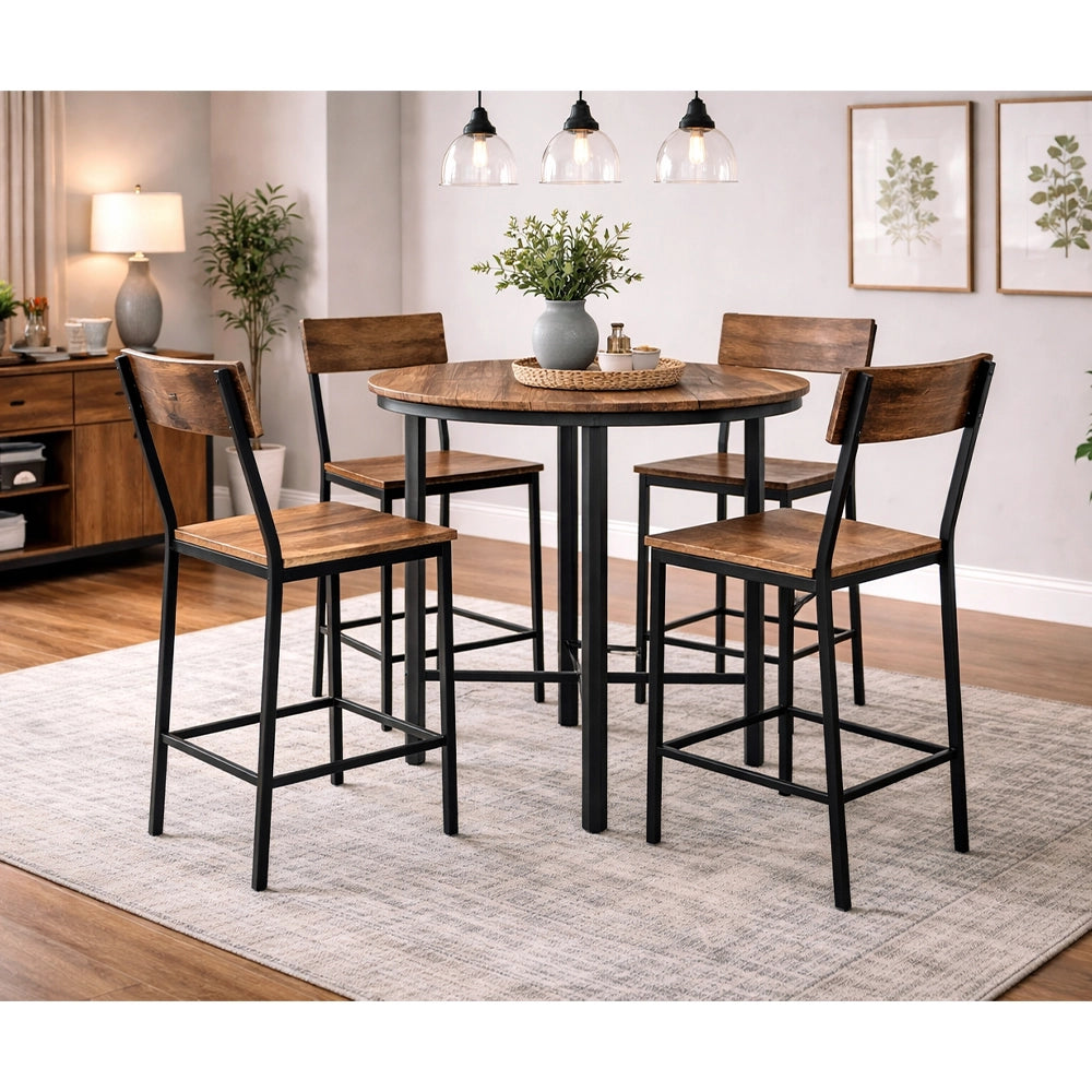 Ironvale Rustic Black 5-Piece Counter Height Dining Set with Wood Top and Metal Frame