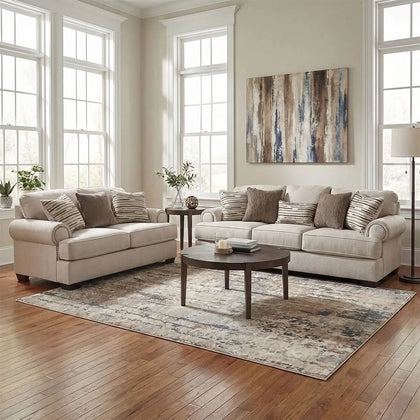Javelin Cream Traditional Living Room Set with Accent Pillows