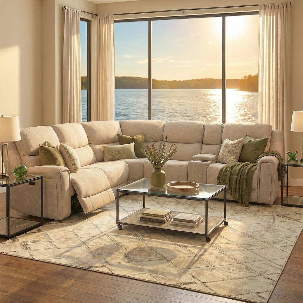 Jensen Grey Contemporary 6-Piece Power Reclining Sectional with Power Headrests and Zero Gravity