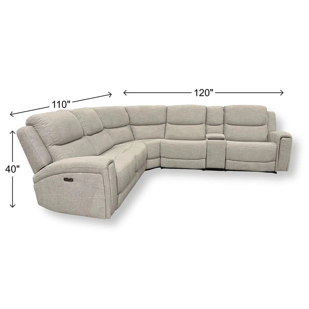 Jensen Grey Contemporary 6-Piece Power Reclining Sectional with Power Headrests and Zero Gravity