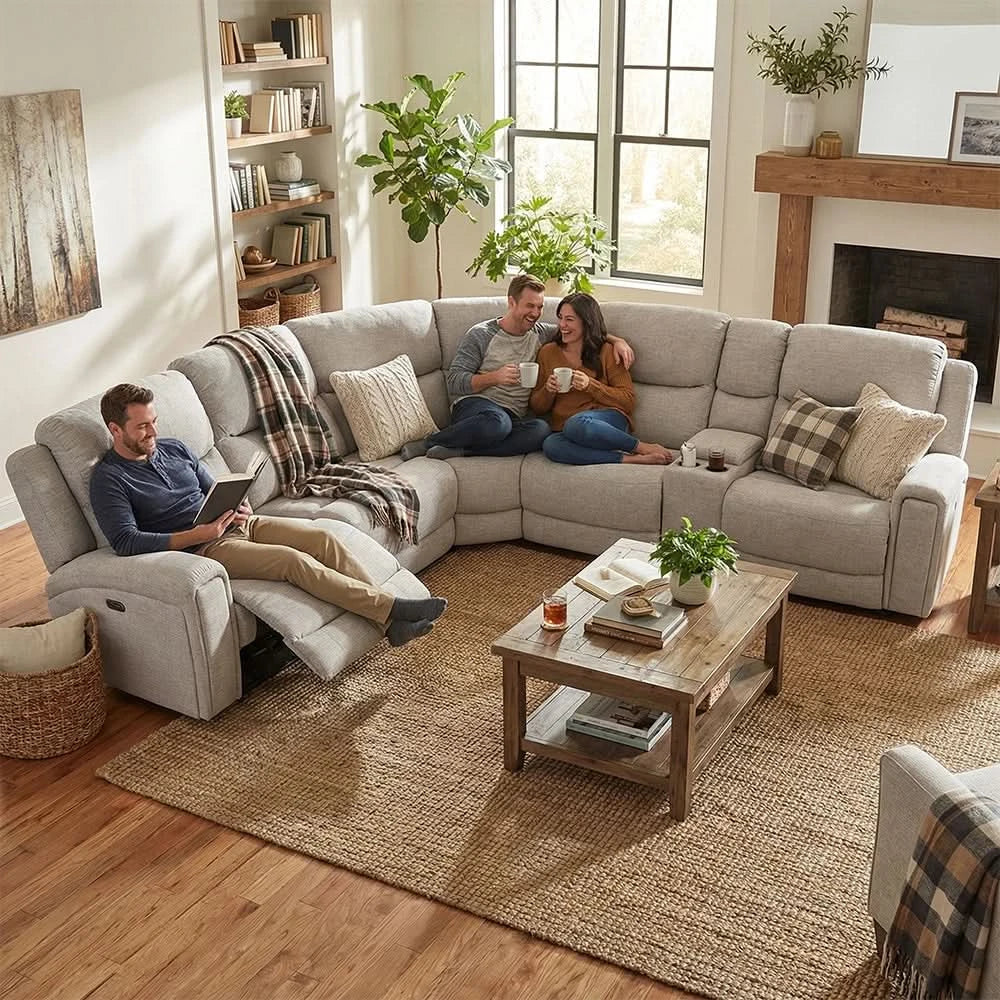 Jensen Grey Contemporary 6-Piece Power Reclining Sectional with Power Headrests and Zero Gravity