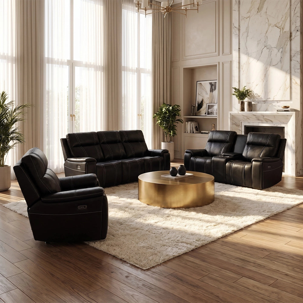 KAYA Black Leather Immersive Sound Power Reclining Sofa