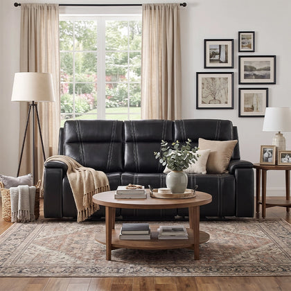 KAYA Black Leather Immersive Sound Power Reclining Sofa