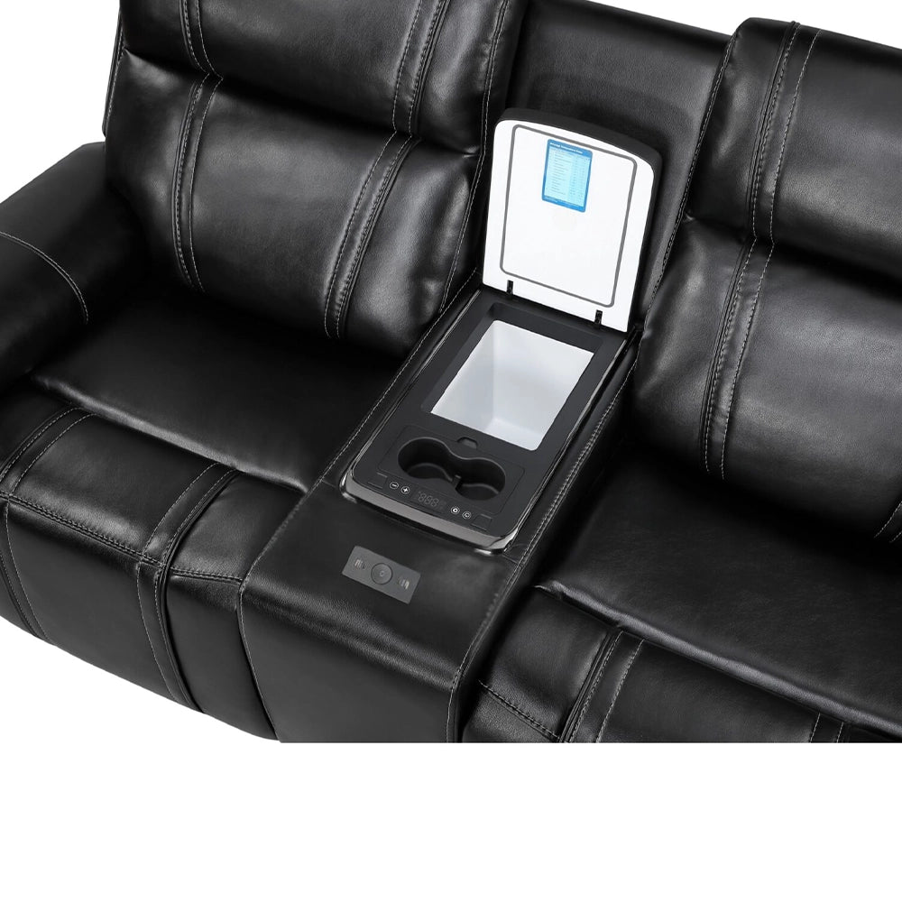 KAYA Black Leather Immersive Sound Living Sofa and Loveseat