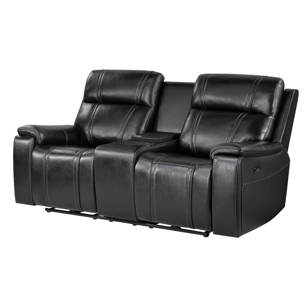 KAYA Black Leather Immersive Sound Living Sofa and Loveseat