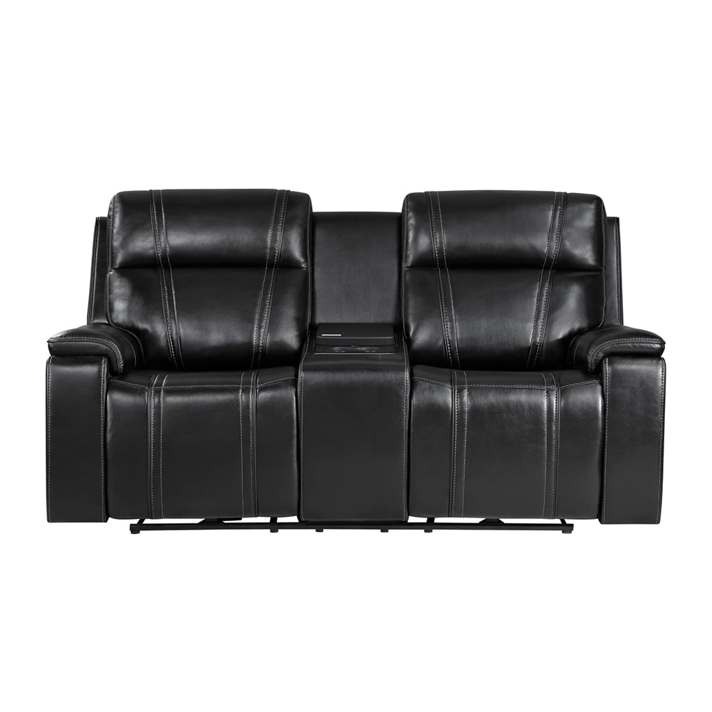 KAYA Black Leather Immersive Sound Living Sofa and Loveseat