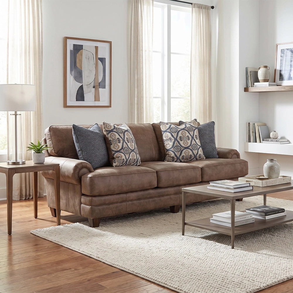 Kemp Hazelnut Sofa and Loveseat with Rolled Arms