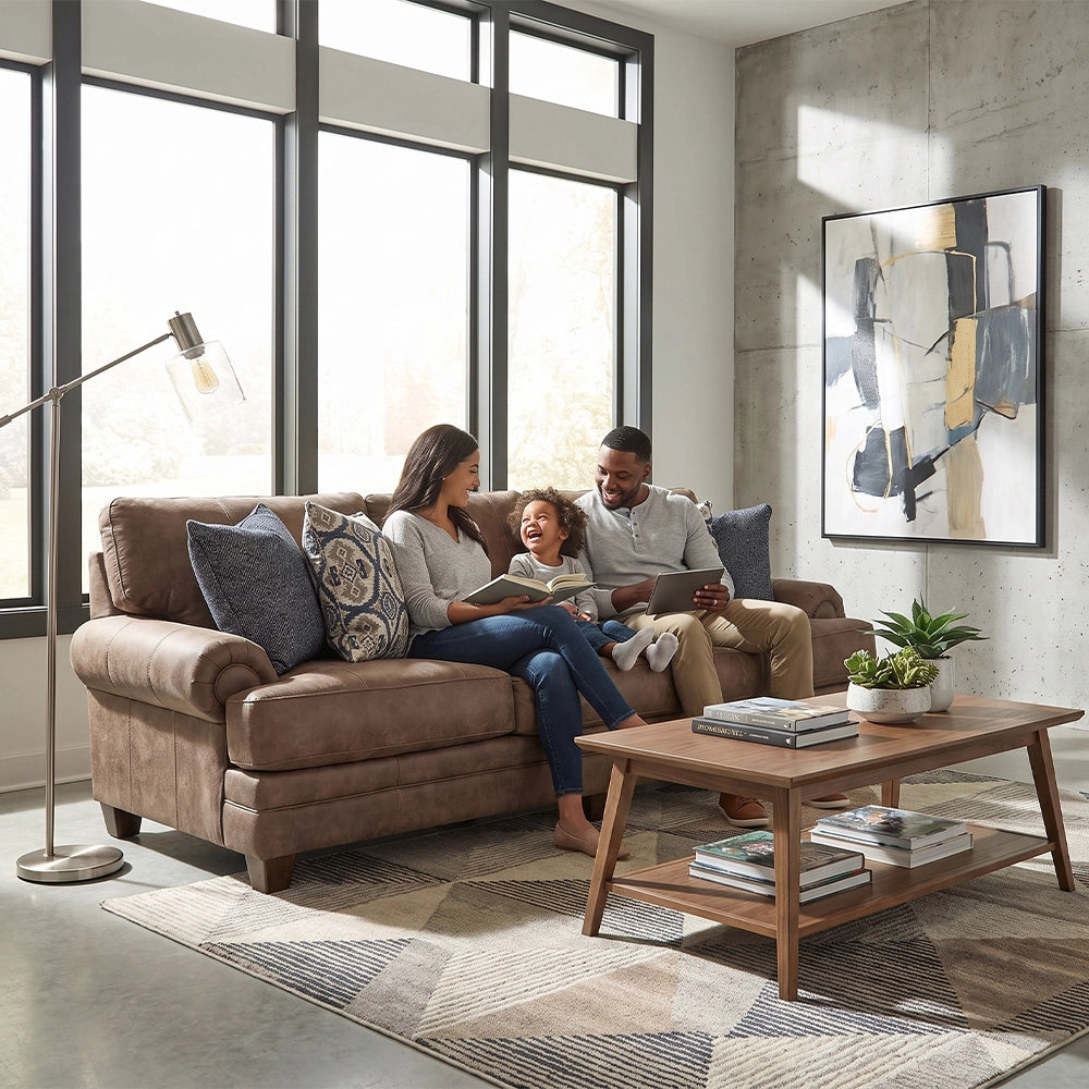 Kemp Hazelnut Sofa and Loveseat with Rolled Arms