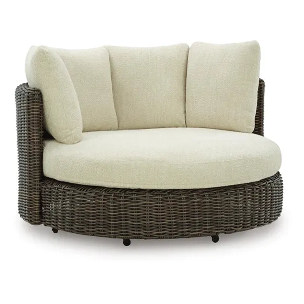 Kimora Beige and Dark Brown Outdoor 360-Degree Swivel Lounge Chair with Cushion