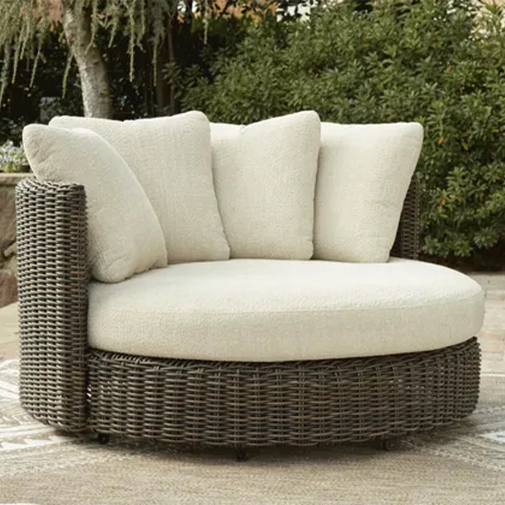 Kimora Beige and Dark Brown Outdoor 360-Degree Swivel Lounge Chair with Cushion