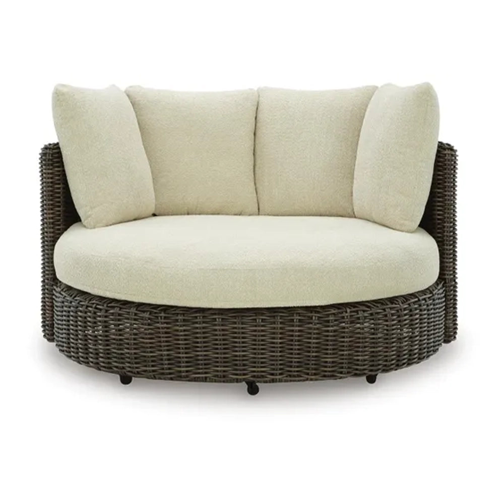 Kimora Beige and Dark Brown Outdoor 360-Degree Swivel Lounge Chair with Cushion