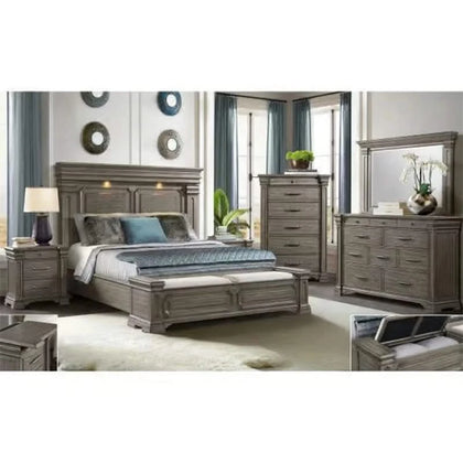 Kings Court Gray Modern Rustic 5PC Bedroom Set with Bed, Dresser & Mirror Available in Queen & King