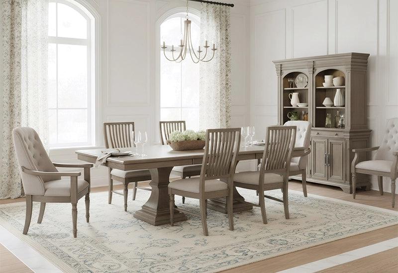 Kings Court Warm Grey Traditional 7-Piece Dining Set with Extendable Table and Upholstered Chairs