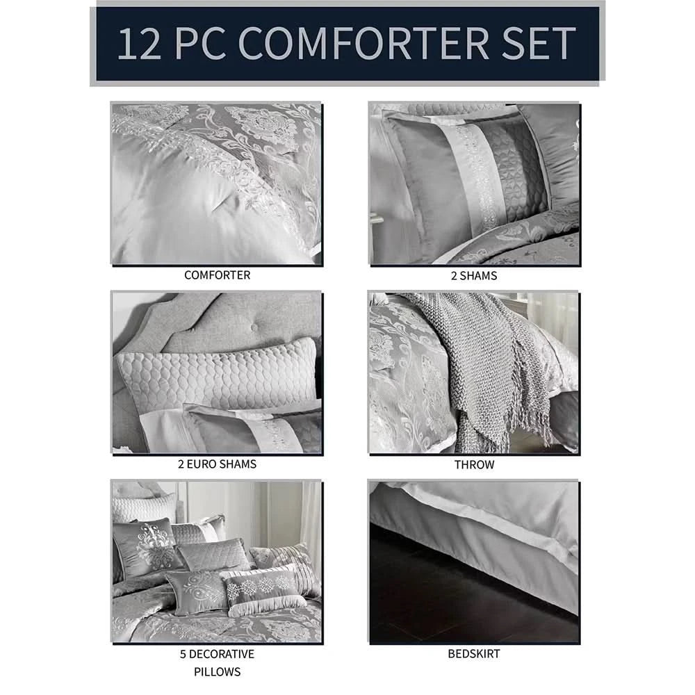 Kira Queen or King 12PC Comforter Set with Throw & Decorative Pillows