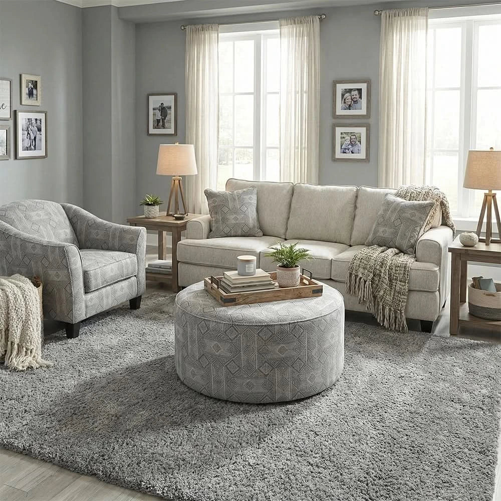 Kirkpatrick Graphite Contemporary Fabric Sofa with Plush Cushions