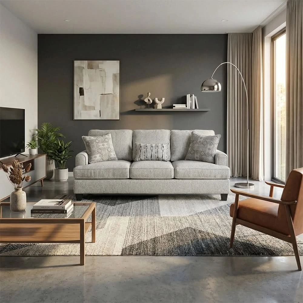 Kirkpatrick Graphite Contemporary Fabric Sofa & Loveseat with Plush Cushions