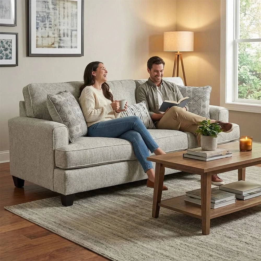 Kirkpatrick Graphite Contemporary Fabric Sofa & Loveseat with Plush Cushions