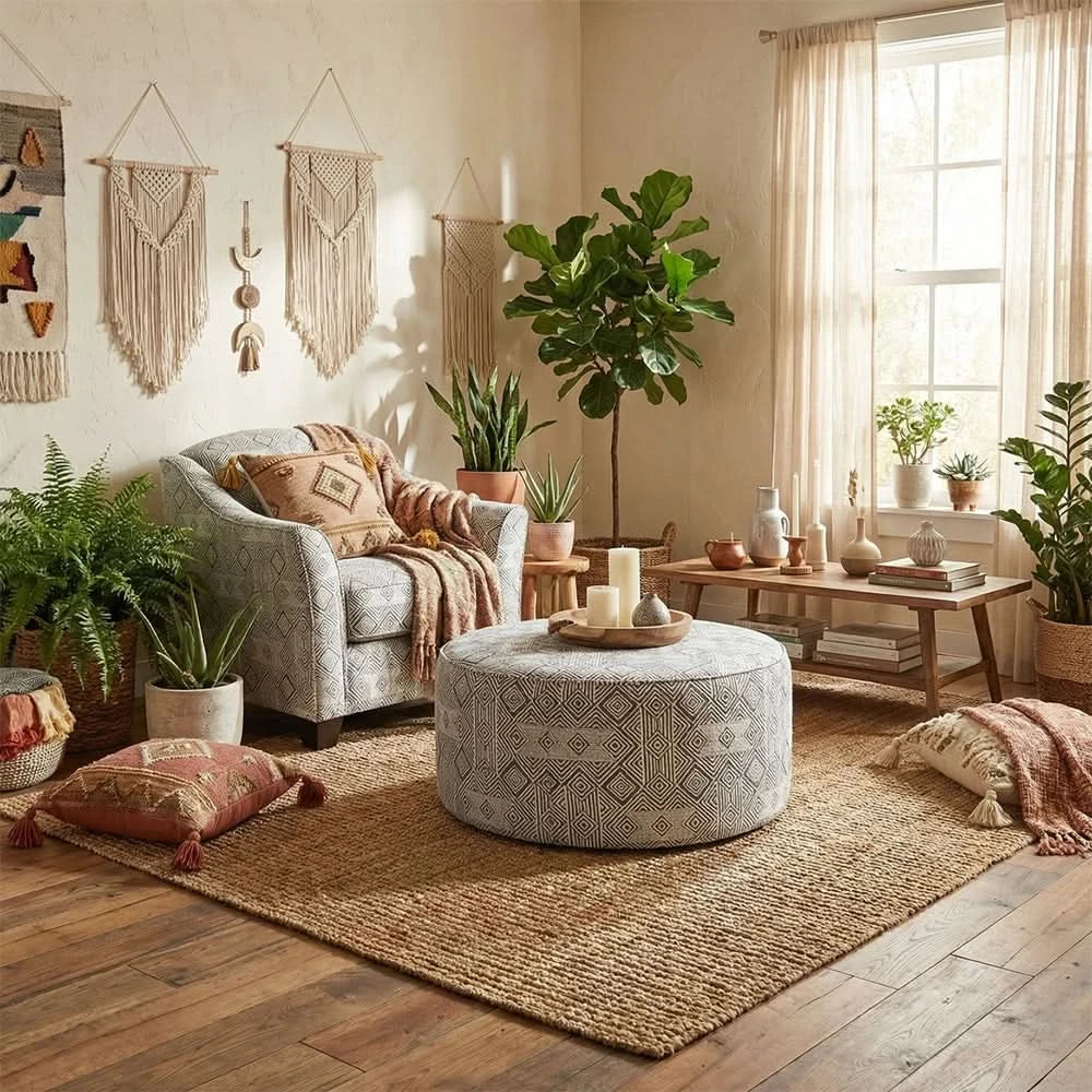 Kirkpatrick Graphite Contemporary Upholstered Ottoman with Plush Cushion