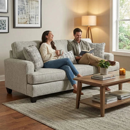 Kirkpatrick Graphite Contemporary Fabric Sofa with Plush Cushions
