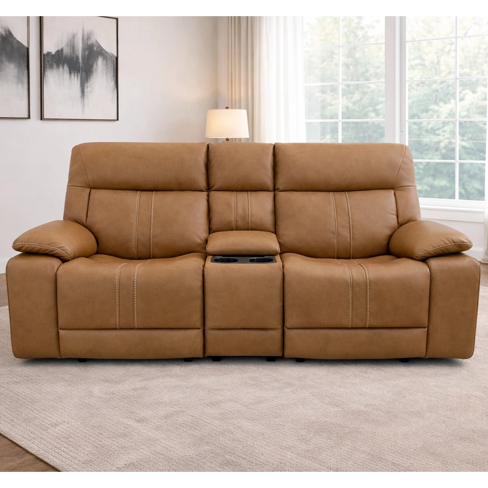 Moto Motion Kona Butternut Triple Power Reclining Loveseat with Zero Gravity, Heat and Immersive Sound